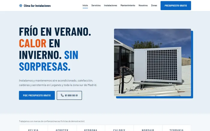 Ejemplo de web de una empresa de climatización